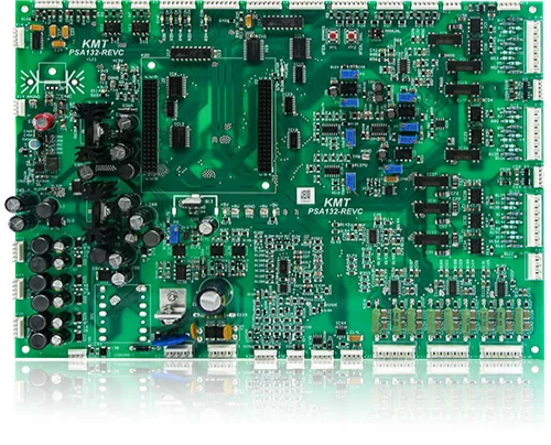 Inspection and test station checking assembled boards on the production line