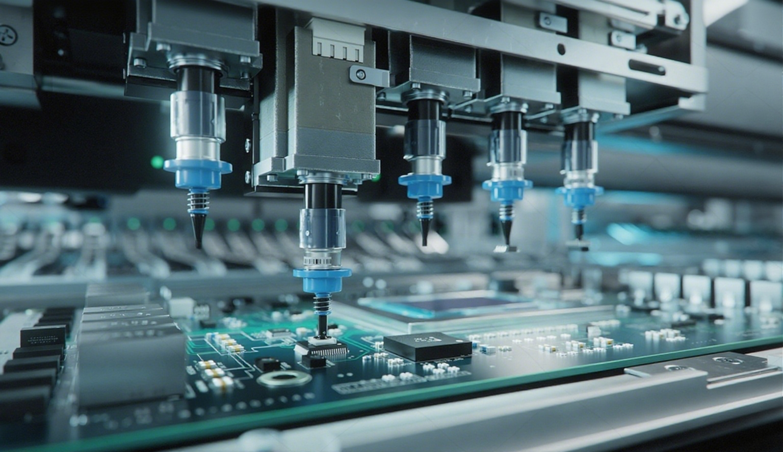 Inspection and test station checking assembled boards on the production line
