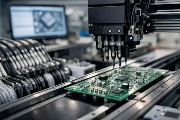 PCB assembly line soldering boards with SMT components such as tantalum capacitors