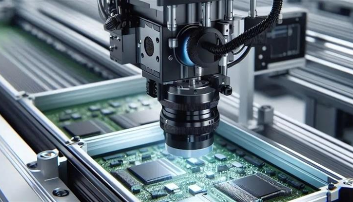 Inspection and test station checking assembled boards on the production line