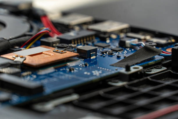 Inspection and test station checking assembled boards on the production line