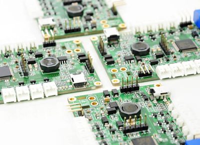Assembled PCBs laid out in a star shape.