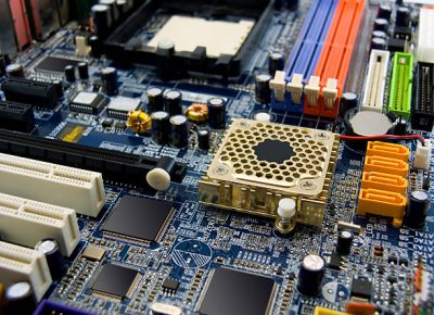 Close-up photo of view of system board (computer part)