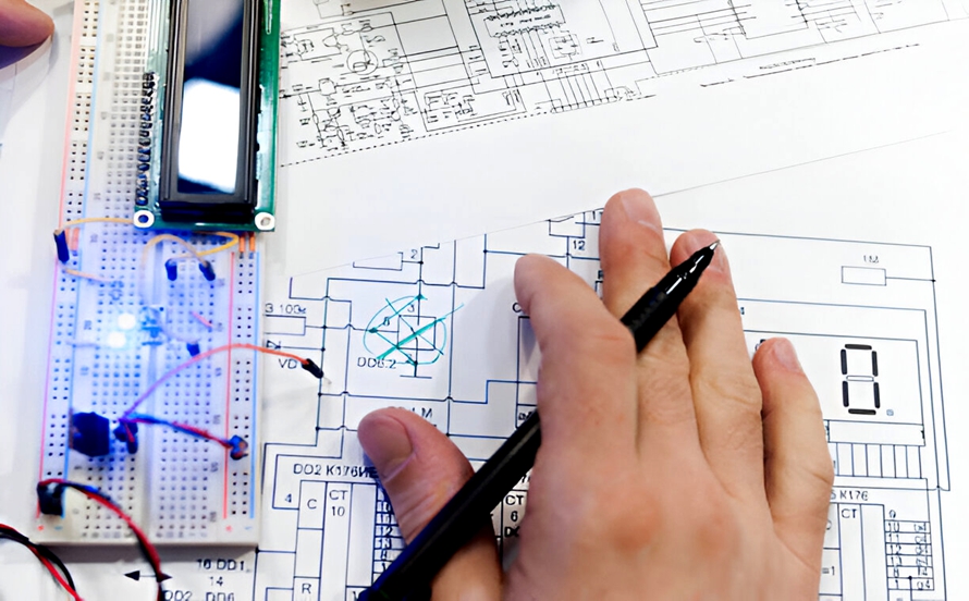 Cross section of a sixty-layer high-layer-count PCB showing laminated cores
